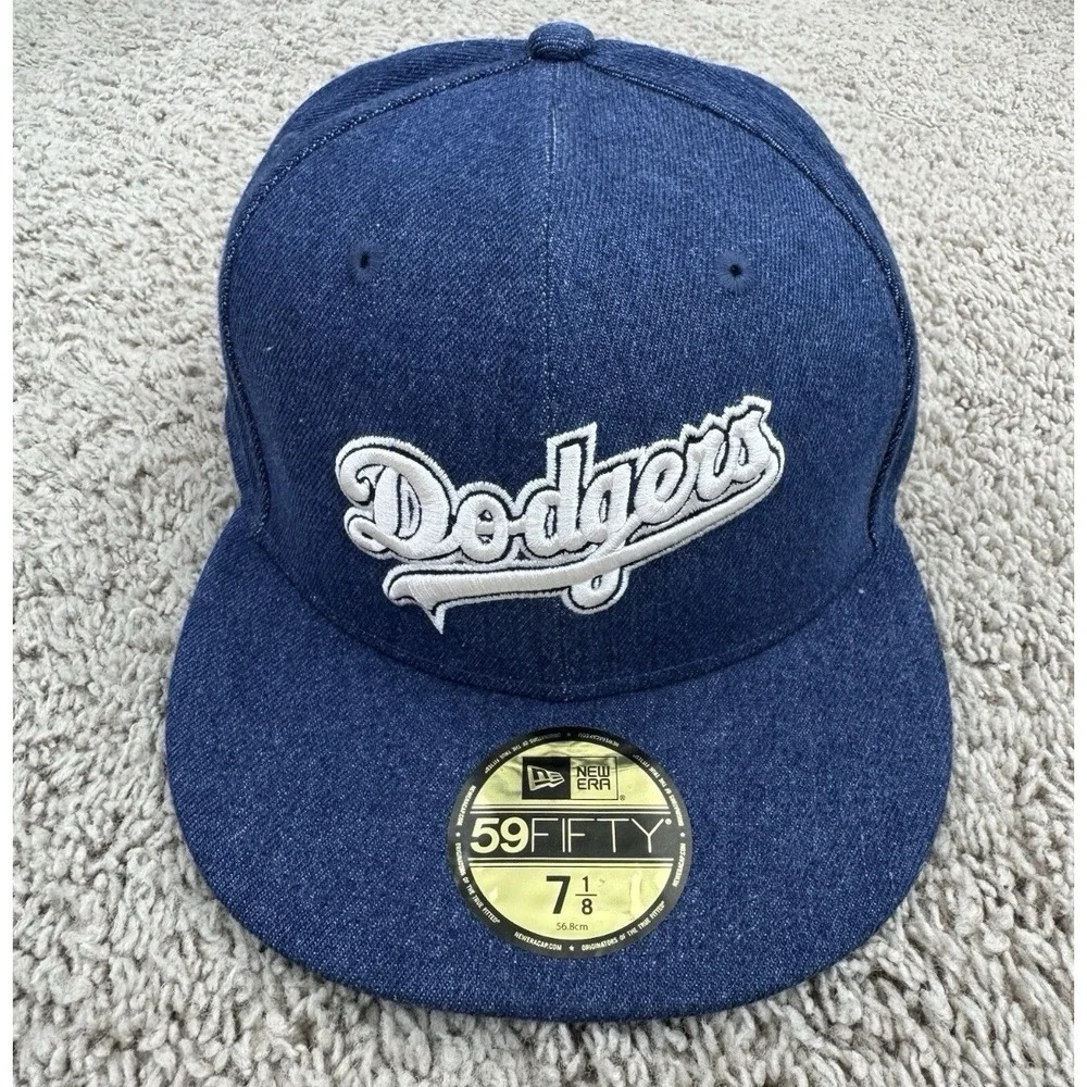 Los Angeles Dodgers Hat Fitted 7 1/8 New Era Denim Script 1980 All-Star Game Cap